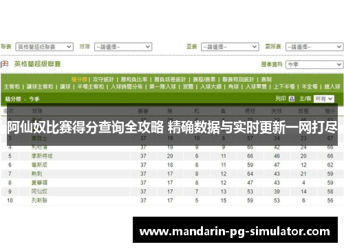 阿仙奴比赛得分查询全攻略 精确数据与实时更新一网打尽